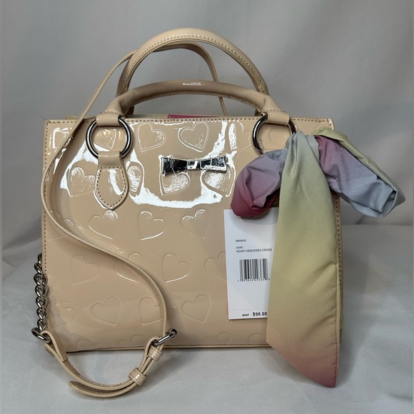 Betsey Johnson Handbags - Betsey Johnson “Sand” Heart Debossed Crossbody Handbag Patent with Scarf